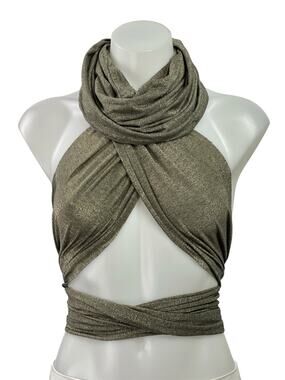 EROS Womens Brown Metallic Halter Cowl Neck Tie Back Crop Fashion Wrap Top Sz XS